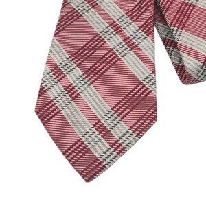 Express Silk Tie Men’s 62” Burgundy Gray Woven Plaid Stripe Thick Classic New